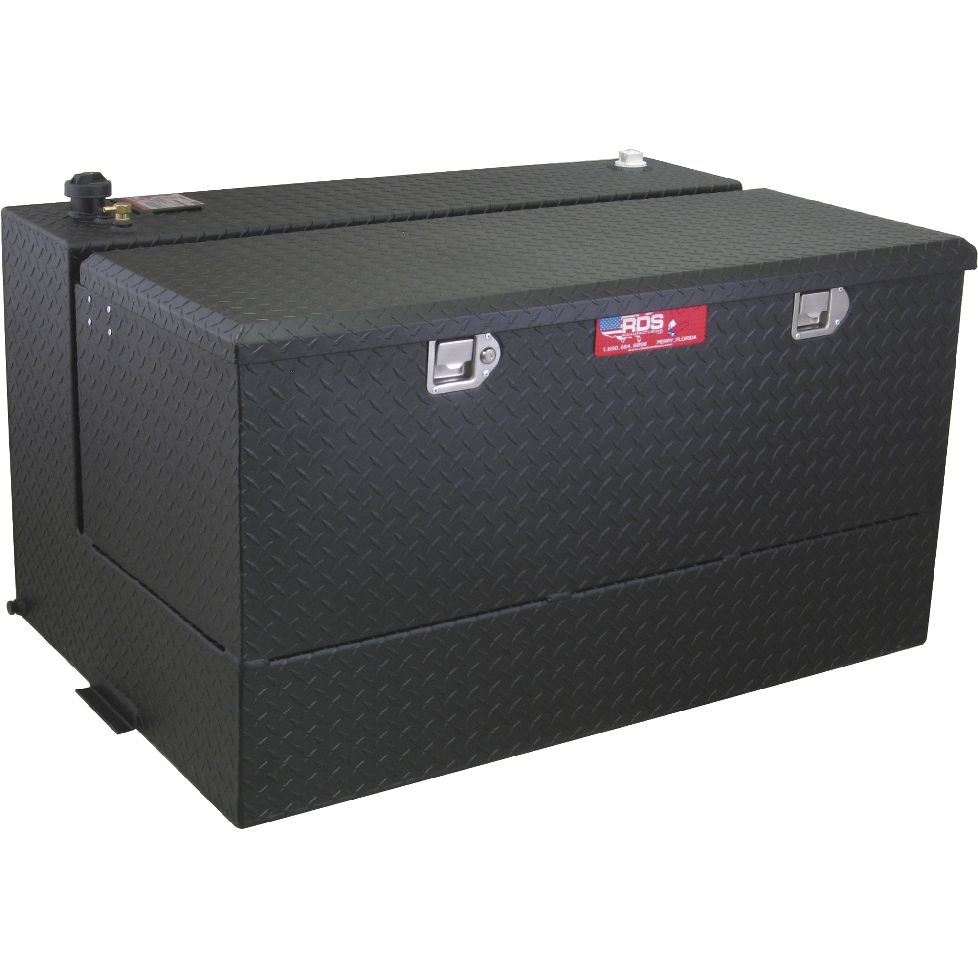 RDS Aluminum Transfer Fuel Tank Toolbox Combo, 95-Gallon, L-shaped, Black Diamond Plate, Model# 72367PC